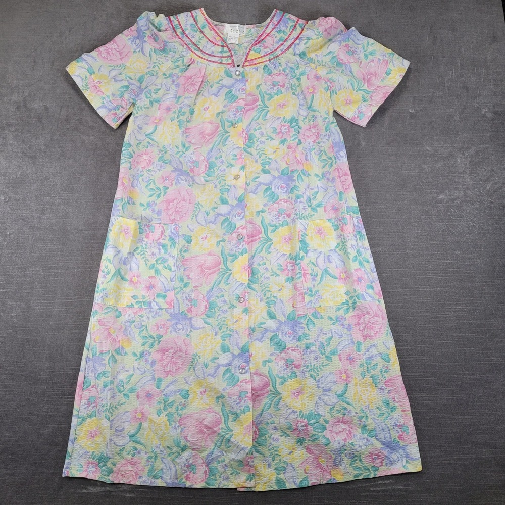Jenna Lynn Women Small Floral Seersucker Dress Nightgown Cottagecore Grandmacore